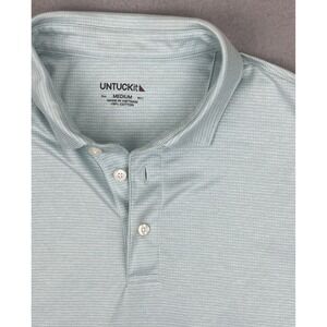Untuckit Men's‎ Polo Shirt Medium Aqua Green Checked Soft Cotton